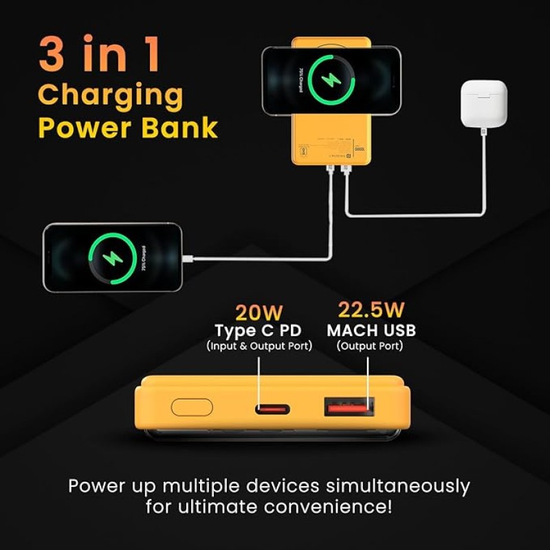 Portronics Luxcell Wireless Mini 10k 10000mAh 15W Magnetic Wireless Fast Charging Nano Power Bank with 22.5 Wired Output Compatible with iPhone 12 & Above & Other QI Enabled Devices(Yellow) Portronics Luxcell Wireless Mini 10k 10000mAh 15W Magnetic Wireless Fast Charging Nano Power Bank with 22.5 Wired Output Compatible with iPhone 12 & Above & Other QI Enabled Devices(Yellow)