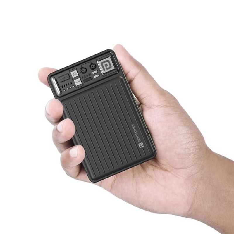 Portronics Luxcell Mini 10K Advanced 10000 mAh Nano Power Bank with 22.5W Max Output, LED Indicator, Mach USB-A Output, Type C PD Output, Type C Input, Wake Up Button(Black) Portronics Luxcell Mini 10K Advanced 10000 mAh Nano Power Bank with 22.5W Max Output, LED Indicator, Mach USB-A Output, Type C PD Output, Type C Input, Wake Up Button(Black)