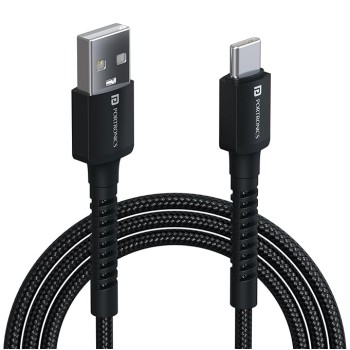 Portronics Konnect X 3A Unbreakable Nylon Braided USB to Type C Fast Charging Cable 2M Long, Supports All Type C Smartphones and Devices(Black)