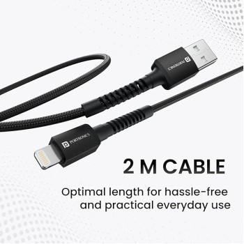 Portronics Konnect X USB to 8 Pin/Lightning Fast Charging Cable with 3A Output,Data Sync,Nylon Braided, Aluminium Alloy Shell, Compatible With iPhone 14,13,12,11, X, 8 Pro/Pro Max Series, iPad (Black)