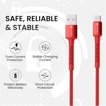 Portronics Konnect X 60W 6A USB-A to Type C Fast Charging Cable With WARP/DASH/VOOC/SuperVOOC/FLASH Charging Support, Compatible with OnePlus, Oppo, iPhone 15 & other Type C Smartphone & Devices(Red) Portronics Konnect X 60W 6A USB-A to Type C Fast Charging Cable With WARP/DASH/VOOC/SuperVOOC/FLASH Charging Support, Compatible with OnePlus, Oppo, iPhone 15 & other Type C Smartphone & Devices(Red)