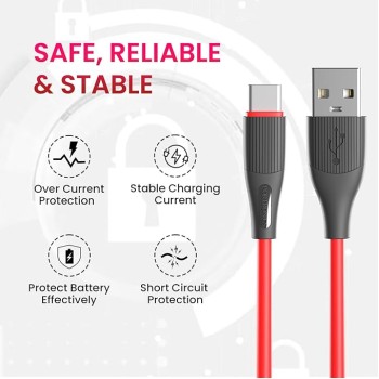 Portronics Silklink 3A USB to Type C Fast charging Cable for Type C Smartphone and Devices,Premium Silicon Cable, 1M (Red) Portronics Silklink 3A USB to Type C Fast charging Cable for Type C Smartphone and Devices,Premium Silicon Cable, 1M (Red)