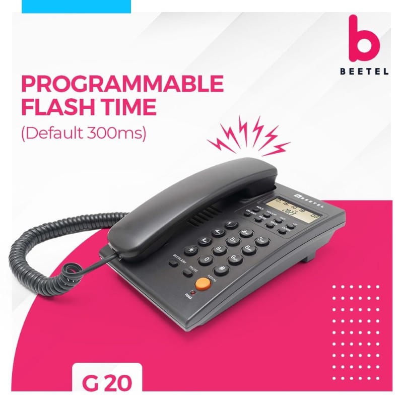 Beetel G20,TEC Certified,Caller ID Phone LCD Display, Ringer LED, DTMF/FSK Compatible, Adjustable Handset/Ringer Volume,Music on Hold,Desk/Wall Mountable,3 Level LCD Contrast,Alarm(Black) Beetel G20,TEC Certified,Caller ID Phone LCD Display, Ringer LED, DTMF/FSK Compatible, Adjustable Handset/Ringer Volume,Music on Hold,Desk/Wall Mountable,3 Level LCD Contrast,Alarm(Black)