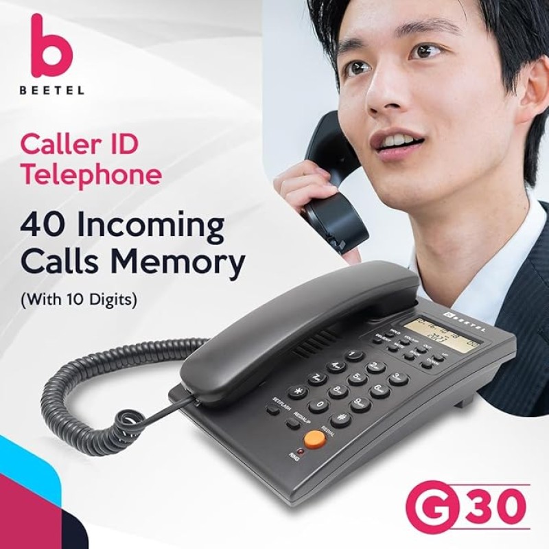 Beetel G30, TEC Certified, Caller ID Corded Landline Phonelcd Display,Ringer LED,DTMF/FSK Compatible,2-Way Adjustable Speaker Phone,Music On Hold, Desk/Wall Mountable, 3 Level LCD Contrast(G30-Black) Beetel G30, TEC Certified, Caller ID Corded Landline Phonelcd Display,Ringer LED,DTMF/FSK Compatible,2-Way Adjustable Speaker Phone,Music On Hold, Desk/Wall Mountable, 3 Level LCD Contrast(G30-Black)