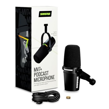 Shure MV7+ Podcast Microphone. Enhanced Audio, LED Touch Panel, USB-C & XLR Outputs, Auto Level Mode, Digital Pop Filter, Reverb Effects, Podcasting, Streaming, Recording - Black