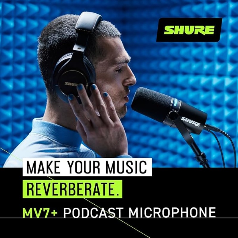 Shure MV7+ Podcast Microphone. Enhanced Audio, LED Touch Panel, USB-C & XLR Outputs, Auto Level Mode, Digital Pop Filter, Reverb Effects, Podcasting, Streaming, Recording - Black Shure MV7+ Podcast Microphone. Enhanced Audio, LED Touch Panel, USB-C & XLR Outputs, Auto Level Mode, Digital Pop Filter, Reverb Effects, Podcasting, Streaming, Recording - Black