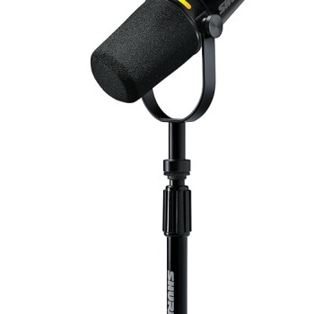 Shure MV7+ Podcast Microphone with Stand. Enhanced Audio, LED Touch Panel, USB-C & XLR Outputs, Auto Level Mode, Digital Pop Filter, Reverb Effects, Podcasting, Streaming, Recording - Black