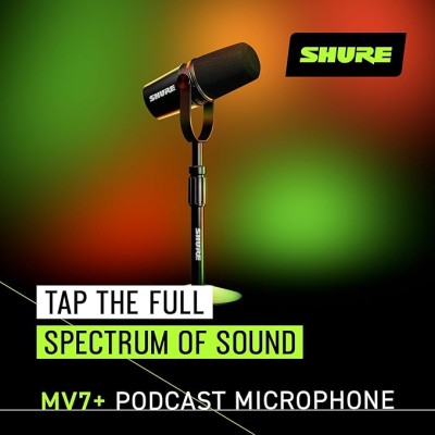Shure MV7+ Podcast Microphone with Stand. Enhanced Audio, LED Touch Panel, USB-C & XLR Outputs, Auto Level Mode, Digital Pop Filter, Reverb Effects, Podcasting, Streaming, Recording - Black Shure MV7+ Podcast Microphone with Stand. Enhanced Audio, LED Touch Panel, USB-C & XLR Outputs, Auto Level Mode, Digital Pop Filter, Reverb Effects, Podcasting, Streaming, Recording - Black