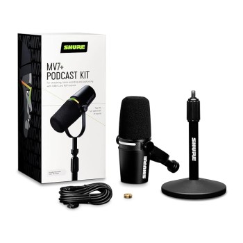 Shure MV7+ Podcast Microphone with Stand. Enhanced Audio, LED Touch Panel, USB-C & XLR Outputs, Auto Level Mode, Digital Pop Filter, Reverb Effects, Podcasting, Streaming, Recording - Black Shure MV7+ Podcast Microphone with Stand. Enhanced Audio, LED Touch Panel, USB-C & XLR Outputs, Auto Level Mode, Digital Pop Filter, Reverb Effects, Podcasting, Streaming, Recording - Black