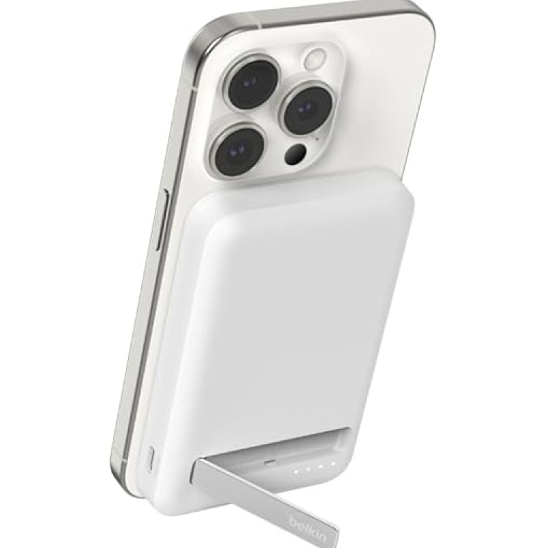 Belkin Qi2 Wireless Power Bank 15W 5000 mAh | MagSafe Charger w/Built-in Pop-up Kickstand | Compatible w/iPhone 17, Air, Pro, Pro Max, Google Pixel 10, etc. | White Belkin Qi2 Wireless Power Bank 15W 5000 mAh | MagSafe Charger w/Built-in Pop-up Kickstand | Compatible w/iPhone 17, Air, Pro, Pro Max, Google Pixel 10, etc. | White