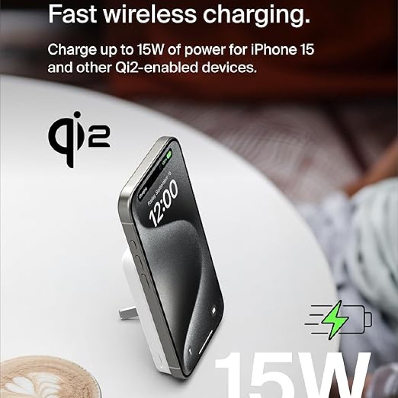 Belkin Qi2 Wireless Power Bank 15W 5000 mAh | MagSafe Charger w/Built-in Pop-up Kickstand | Compatible w/iPhone 17, Air, Pro, Pro Max, Google Pixel 10, etc. | White Belkin Qi2 Wireless Power Bank 15W 5000 mAh | MagSafe Charger w/Built-in Pop-up Kickstand | Compatible w/iPhone 17, Air, Pro, Pro Max, Google Pixel 10, etc. | White