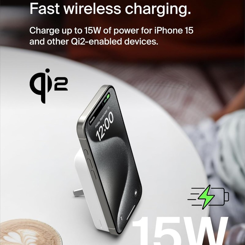 Belkin Qi2 10000 mAh Magsafe Wireless Power Bank | 15W Wireless Fast Charging, Compatible w/iPhone 17, Air, Pro, Pro Max, Google Pixel 10, etc. | 2 Years Warranty | White Belkin Qi2 10000 mAh Magsafe Wireless Power Bank | 15W Wireless Fast Charging, Compatible w/iPhone 17, Air, Pro, Pro Max, Google Pixel 10, etc. | 2 Years Warranty | White