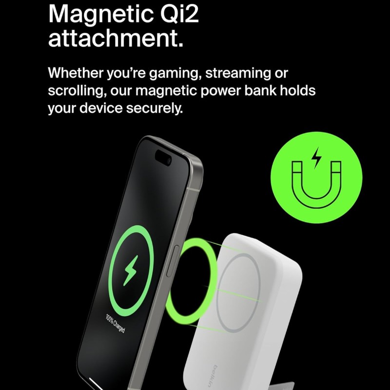 Belkin Qi2 10000 mAh Magsafe Wireless Power Bank | 15W Wireless Fast Charging, Compatible w/iPhone 17, Air, Pro, Pro Max, Google Pixel 10, etc. | 2 Years Warranty | White Belkin Qi2 10000 mAh Magsafe Wireless Power Bank | 15W Wireless Fast Charging, Compatible w/iPhone 17, Air, Pro, Pro Max, Google Pixel 10, etc. | 2 Years Warranty | White