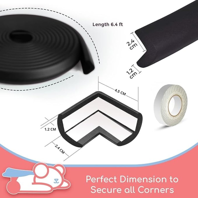BabyPro Baby proofing Edge and Corner Combo (12mm, Pack of 9) by Certified Professional Childproofer of 2 Meters of Edge Guard & 8 Corner Protectors Covering, Furniture Corners (Black) BabyPro Baby proofing Edge and Corner Combo (12mm, Pack of 9) by Certified Professional Childproofer of 2 Meters of Edge Guard & 8 Corner Protectors Covering, Furniture Corners (Black)