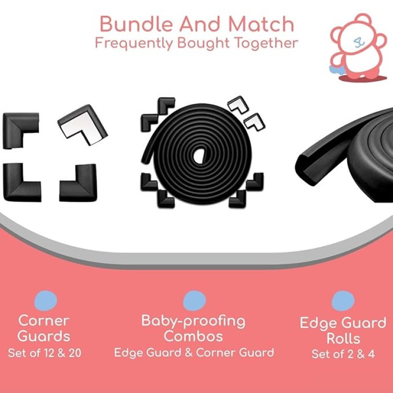 BabyPro Baby proofing Edge and Corner Combo (12mm, Pack of 9) by Certified Professional Childproofer of 2 Meters of Edge Guard & 8 Corner Protectors Covering, Furniture Corners (Black) BabyPro Baby proofing Edge and Corner Combo (12mm, Pack of 9) by Certified Professional Childproofer of 2 Meters of Edge Guard & 8 Corner Protectors Covering, Furniture Corners (Black)