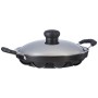 Solimo Die Cast Aluminium Nonstick Appam Patra/Paniyarakkal with Ss Lid 12 Cup with Side Handle, Black