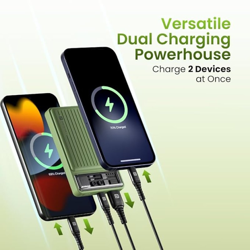 Portronics Luxcell Mini 10K Advanced 10000 mAh Nano Power Bank with 22.5W Max Output, LED Indicator, Mach USB-A Output, Type C PD Output, Type C Input, Wake Up Button(Green) Portronics Luxcell Mini 10K Advanced 10000 mAh Nano Power Bank with 22.5W Max Output, LED Indicator, Mach USB-A Output, Type C PD Output, Type C Input, Wake Up Button(Green)