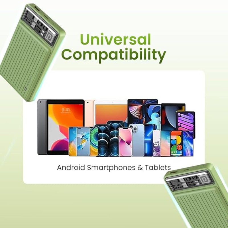 Portronics Luxcell Mini 10K Advanced 10000 mAh Nano Power Bank with 22.5W Max Output, LED Indicator, Mach USB-A Output, Type C PD Output, Type C Input, Wake Up Button(Green) Portronics Luxcell Mini 10K Advanced 10000 mAh Nano Power Bank with 22.5W Max Output, LED Indicator, Mach USB-A Output, Type C PD Output, Type C Input, Wake Up Button(Green)