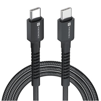 Portronics Konnect X 60W Type C to Type C Unbreakable Nylon Braided Cable, 2M Fast Charging Cable for iPhone 15 series, iPad, Samsung Galaxy & other Type C Devices(Black)