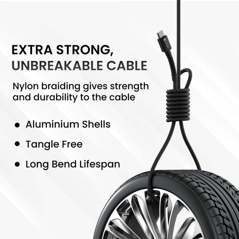 Portronics Konnect X 60W Type C to Type C Unbreakable Nylon Braided Cable, 2M Fast Charging Cable for iPhone 15 series, iPad, Samsung Galaxy & other Type C Devices(Black) Portronics Konnect X 60W Type C to Type C Unbreakable Nylon Braided Cable, 2M Fast Charging Cable for iPhone 15 series, iPad, Samsung Galaxy & other Type C Devices(Black)
