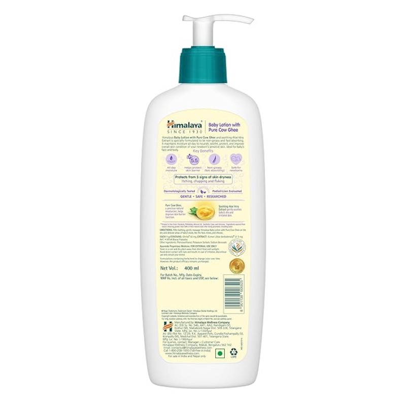 Himalaya Baby Lotion With Pure Cow Ghee 400Ml|Ph5.5|Aloe Vera|Safe For Newborns|For Baby's Sensitive Skin|No Parabens|No Phthalates|No Mineral Oil|No Synthetic Color|Dermatologically Tested Himalaya Baby Lotion With Pure Cow Ghee 400Ml|Ph5.5|Aloe Vera|Safe For Newborns|For Baby's Sensitive Skin|No Parabens|No Phthalates|No Mineral Oil|No Synthetic Color|Dermatologically Tested