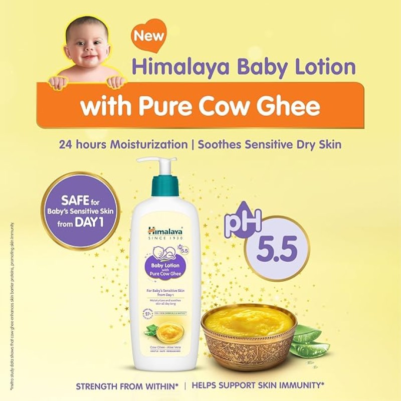 Himalaya Baby Lotion With Pure Cow Ghee 400Ml|Ph5.5|Aloe Vera|Safe For Newborns|For Baby's Sensitive Skin|No Parabens|No Phthalates|No Mineral Oil|No Synthetic Color|Dermatologically Tested Himalaya Baby Lotion With Pure Cow Ghee 400Ml|Ph5.5|Aloe Vera|Safe For Newborns|For Baby's Sensitive Skin|No Parabens|No Phthalates|No Mineral Oil|No Synthetic Color|Dermatologically Tested