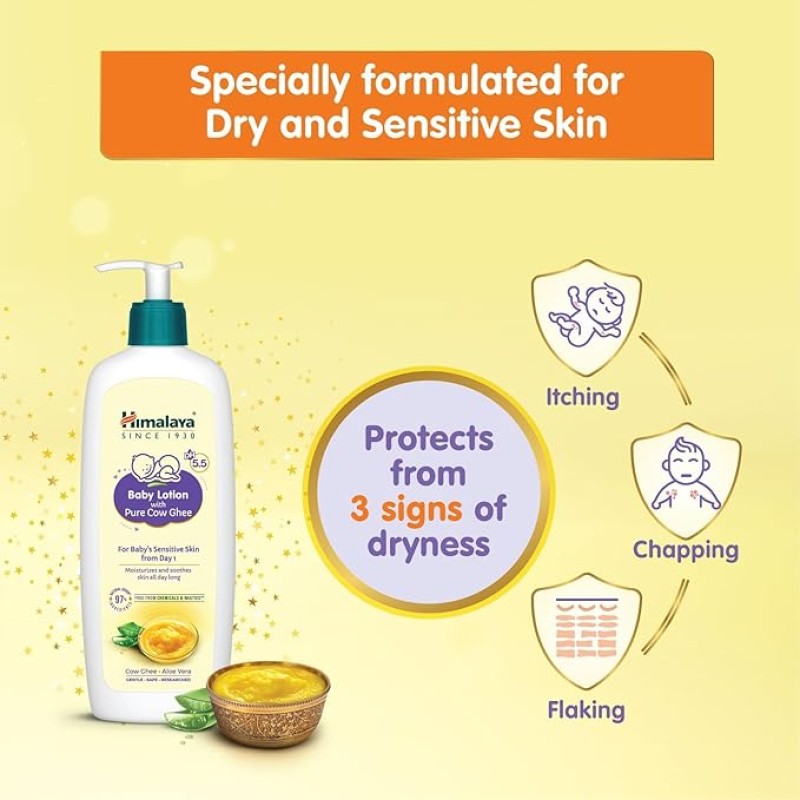 Himalaya Baby Lotion With Pure Cow Ghee 400Ml|Ph5.5|Aloe Vera|Safe For Newborns|For Baby's Sensitive Skin|No Parabens|No Phthalates|No Mineral Oil|No Synthetic Color|Dermatologically Tested Himalaya Baby Lotion With Pure Cow Ghee 400Ml|Ph5.5|Aloe Vera|Safe For Newborns|For Baby's Sensitive Skin|No Parabens|No Phthalates|No Mineral Oil|No Synthetic Color|Dermatologically Tested
