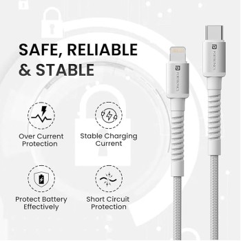 Portronics Konnect X Type C to 8-Pin 27W Fast Charging Cable, Premium TPE Material, Support to all Lightning Devices 1M Length(White) Portronics Konnect X Type C to 8-Pin 27W Fast Charging Cable, Premium TPE Material, Support to all Lightning Devices 1M Length(White)