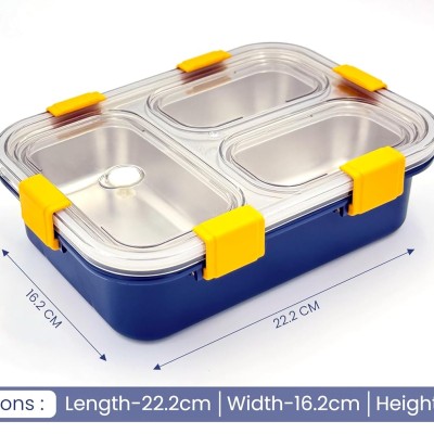 Darkpyro 3 Compartment Stainless Steel Lunch Box, Leakage Proof Lunch Box For School Kids And Adults Pack Of 1 Blue,750ML