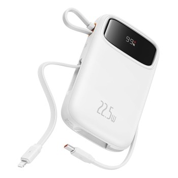 Baseus Qpow2 Dual-Cable Digital Display Fast Charge Power Bank 10000mAh 22.5W Cluster Black(with: Simple Charging Cable Type-C 3A 0.3m Black) (White,