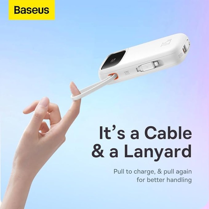 Baseus Qpow2 Dual-Cable Digital Display Fast Charge Power Bank 10000mAh 22.5W Cluster Black(with: Simple Charging Cable Type-C 3A 0.3m Black) (White,