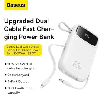 Baseus Qpow2 Dual-Cable Digital Display Fast Charge Power Bank 10000mAh 22.5W Cluster Black(with: Simple Charging Cable Type-C 3A 0.3m Black) (White, Baseus Qpow2 Dual-Cable Digital Display Fast Charge Power Bank 10000mAh 22.5W Cluster Black(with: Simple Charging Cable Type-C 3A 0.3m Black) (White,