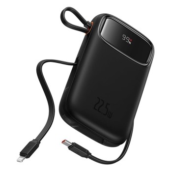 Baseus Qpow2 Power Bank, 10000mAh, 22.5W Fast Charging, Dual Built-in Cables, Digital Display