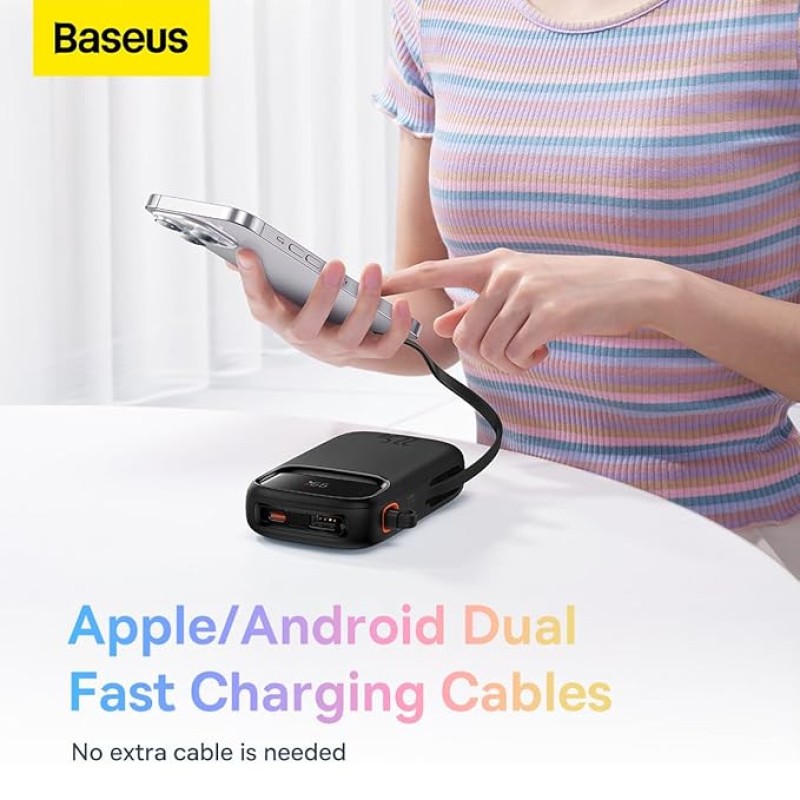 Baseus Qpow2 Power Bank, 10000mAh, 22.5W Fast Charging, Dual Built-in Cables, Digital Display Baseus Qpow2 Power Bank, 10000mAh, 22.5W Fast Charging, Dual Built-in Cables, Digital Display