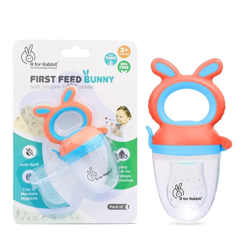 R for Rabbit First Feed Bunny Nibbler Soft Silicon Chewing Fruit Feeder for Babies | Baby Fruit & Food Veggie Teether |Hygenic & BPA Free | Pacifier for Infant 3+ Months (Orange-Blue) R for Rabbit First Feed Bunny Nibbler Soft Silicon Chewing Fruit Feeder for Babies | Baby Fruit & Food Veggie Teether |Hygenic & BPA Free | Pacifier for Infant 3+ Months (Orange-Blue)