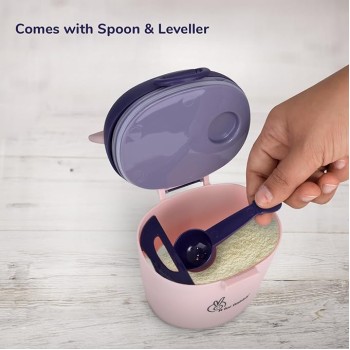 R for Rabbit First Feed Crescent Storage Meal Box with Spoon and Leveler for Baby | Non-Toxic BPA Free Kids Milk Powder Box Multi-Functional Snack/Fruit Container 310 Gram Capacity (Pink)