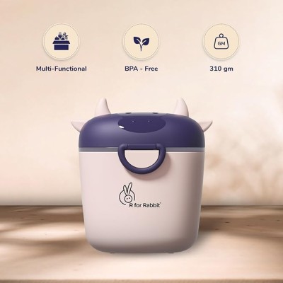 R for Rabbit First Feed Crescent Storage Meal Box with Spoon and Leveler for Baby | Non-Toxic BPA Free Kids Milk Powder Box Multi-Functional Snack/Fruit Container 310 Gram Capacity (Pink)