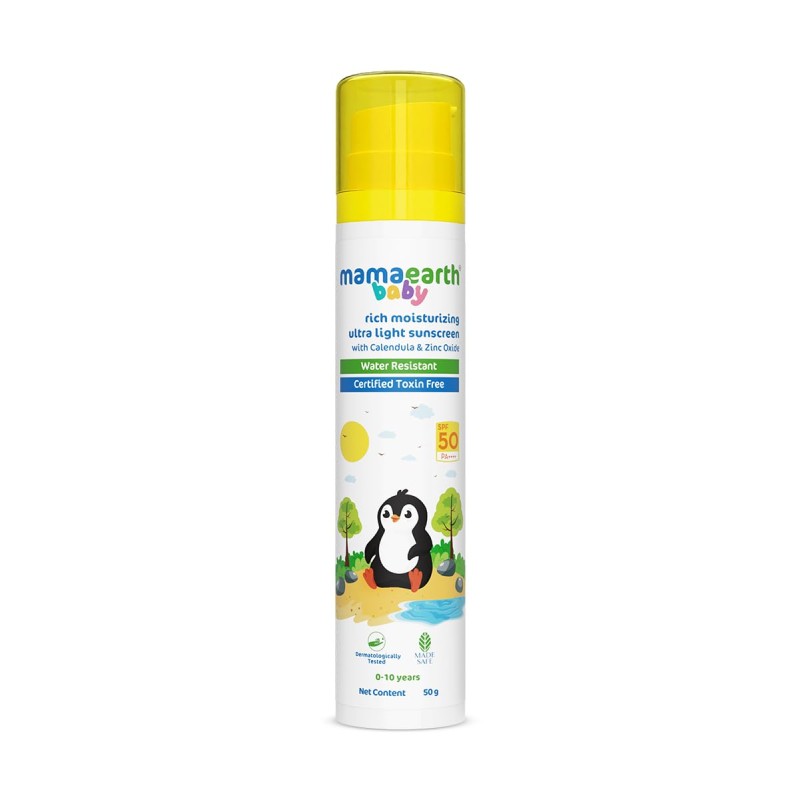 Mamaearth Baby Rich Moisturizing Ultra Light Sunscreen-50g SPF 50 & PA++++|Water Resistant|Lightweight & Moisturizing|Suits all Skin Type|Safe For Babies|Dermatological Tested|Hydrating Sun Protection Mamaearth Baby Rich Moisturizing Ultra Light Sunscreen-50g SPF 50 & PA++++|Water Resistant|Lightweight & Moisturizing|Suits all Skin Type|Safe For Babies|Dermatological Tested|Hydrating Sun Protection