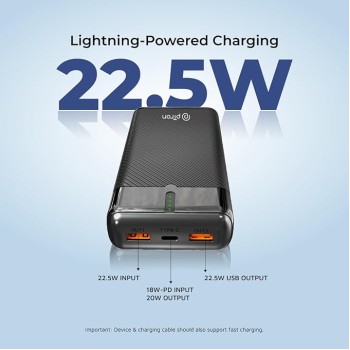 pTron Dynamo Surge 20000mAh 22.5W Fast Charging Power Bank, Supports VOOC/Wrap/Dash USB Charging, USB Type-C Input, 20W PD Fast Charging, 3 Outputs, 1 Input & Multiple Layers of Protection (Black) pTron Dynamo Surge 20000mAh 22.5W Fast Charging Power Bank, Supports VOOC/Wrap/Dash USB Charging, USB Type-C Input, 20W PD Fast Charging, 3 Outputs, 1 Input & Multiple Layers of Protection (Black)
