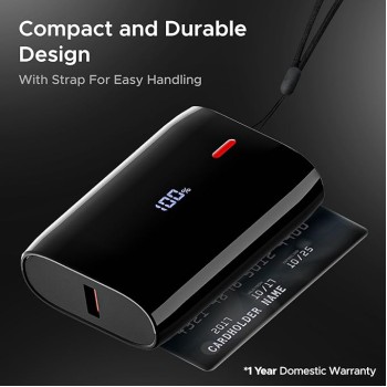 boAt Energyshroom PB300 Air 10000 Mah 22.5W USB Type C Pocket Size Power Bank with Compact & Lightweight Design,LED Battery Display,12 Layer Smart IC Protection & Smart Power Management(Carbon Black) boAt Energyshroom PB300 Air 10000 Mah 22.5W USB Type C Pocket Size Power Bank with Compact & Lightweight Design,LED Battery Display,12 Layer Smart IC Protection & Smart Power Management(Carbon Black)