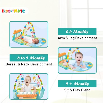 Kidsmate Piano Play Gym | Play Mat for Babies 0 to 3 Years | New Born Baby Gifts | Baby Mats for Floor | Hanging Toy, Interactive Lights, & Engaging Tunes Musical Mat for Kids (Sea Green)