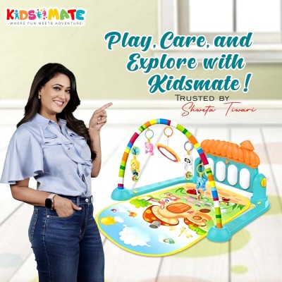Kidsmate Piano Play Gym | Play Mat for Babies 0 to 3 Years | New Born Baby Gifts | Baby Mats for Floor | Hanging Toy, Interactive Lights, & Engaging Tunes Musical Mat for Kids (Sea Green)