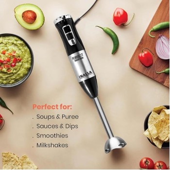 INALSA Electric Hand Blender with 500W Powerful DC Motor|Variable & Turbo Speed|Super Silent|Ultra Sharp SS Blade & Detachable Stem|2Yr Warranty|Blender for smoothie and juices,Whip,Chop-RobotInox500 INALSA Electric Hand Blender with 500W Powerful DC Motor|Variable & Turbo Speed|Super Silent|Ultra Sharp SS Blade & Detachable Stem|2Yr Warranty|Blender for smoothie and juices,Whip,Chop-RobotInox500