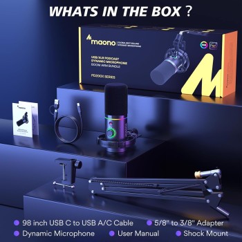 MAONO XLR/USB Dynamic Microphone for Gaming PC, RGB Podcast Mic for YouTube with Software, Mute, Gain Knob, Volume Control, Boom Arm for YouTube Gaming, Singing, Recording, Streaming, PD200XS Black MAONO XLR/USB Dynamic Microphone for Gaming PC, RGB Podcast Mic for YouTube with Software, Mute, Gain Knob, Volume Control, Boom Arm for YouTube Gaming, Singing, Recording, Streaming, PD200XS Black