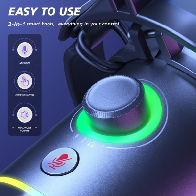 MAONO XLR/USB Dynamic Microphone for Gaming PC, RGB Podcast Mic for YouTube with Software, Mute, Gain Knob, Volume Control, Boom Arm for YouTube Gaming, Singing, Recording, Streaming, PD200XS Black