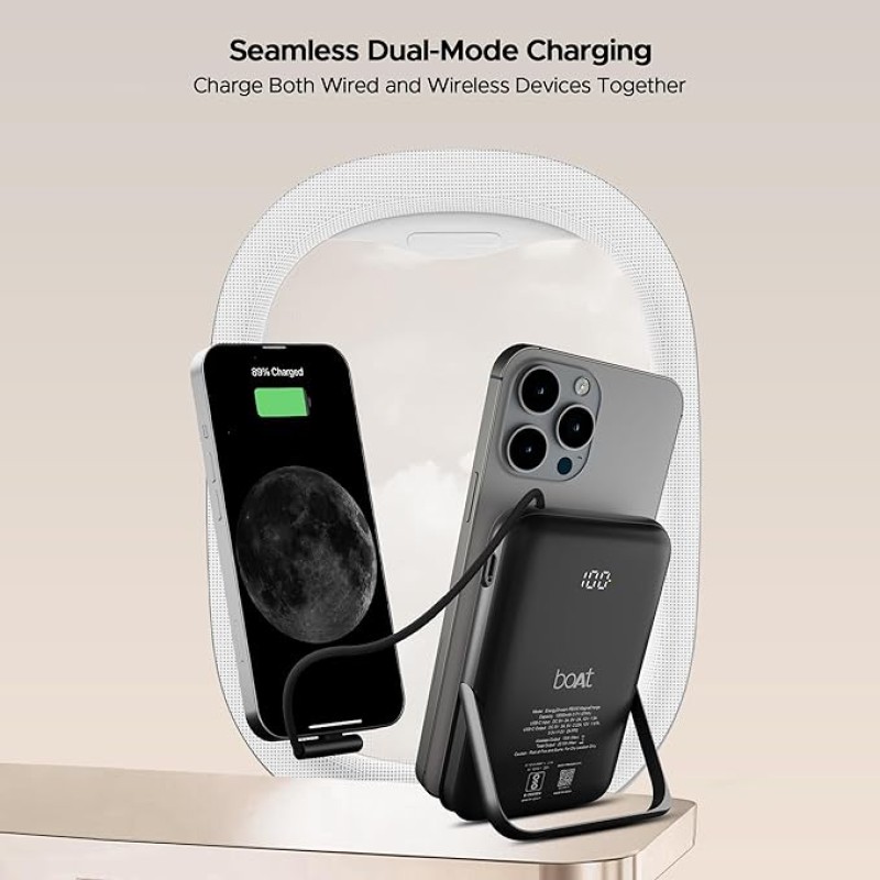 boAt Energyshroom PB330 MagnaCharge 10000 mAh Magnetic Wireless Power Bank w/ 15W Wireless Charging, Metal Stand,Magnacharge Ring for iPhone and Android Phones w/Wireless Charge(Black) boAt Energyshroom PB330 MagnaCharge 10000 mAh Magnetic Wireless Power Bank w/ 15W Wireless Charging, Metal Stand,Magnacharge Ring for iPhone and Android Phones w/Wireless Charge(Black)
