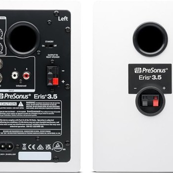 PreSonus Eris 3.5 2nd Gen HD Professional Studio Monitors with 3.5" Woven Composite Woofer, 1" Silk-Dome Tweeter, 50W Class AB Power and Tuning Controls (Auxillary) - Pair (White)