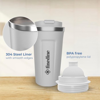FineDine Insulated Mug, Vacuum Insulated Travel Coffee/Tea Mug with Temperature Display, 8 Hours Hot and 14 Hours Cold, 500 ml, White, Stainless Steel FineDine Insulated Mug, Vacuum Insulated Travel Coffee/Tea Mug with Temperature Display, 8 Hours Hot and 14 Hours Cold, 500 ml, White, Stainless Steel