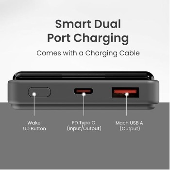 Portronics Luxcell B 10K 10000 mAh 22.5W Fast Charging Power Bank, Ultra Slim Power Bank with Mach USB-A Output, Type C PD Output, Type C Input, Wake Up Button(Black) Portronics Luxcell B 10K 10000 mAh 22.5W Fast Charging Power Bank, Ultra Slim Power Bank with Mach USB-A Output, Type C PD Output, Type C Input, Wake Up Button(Black)