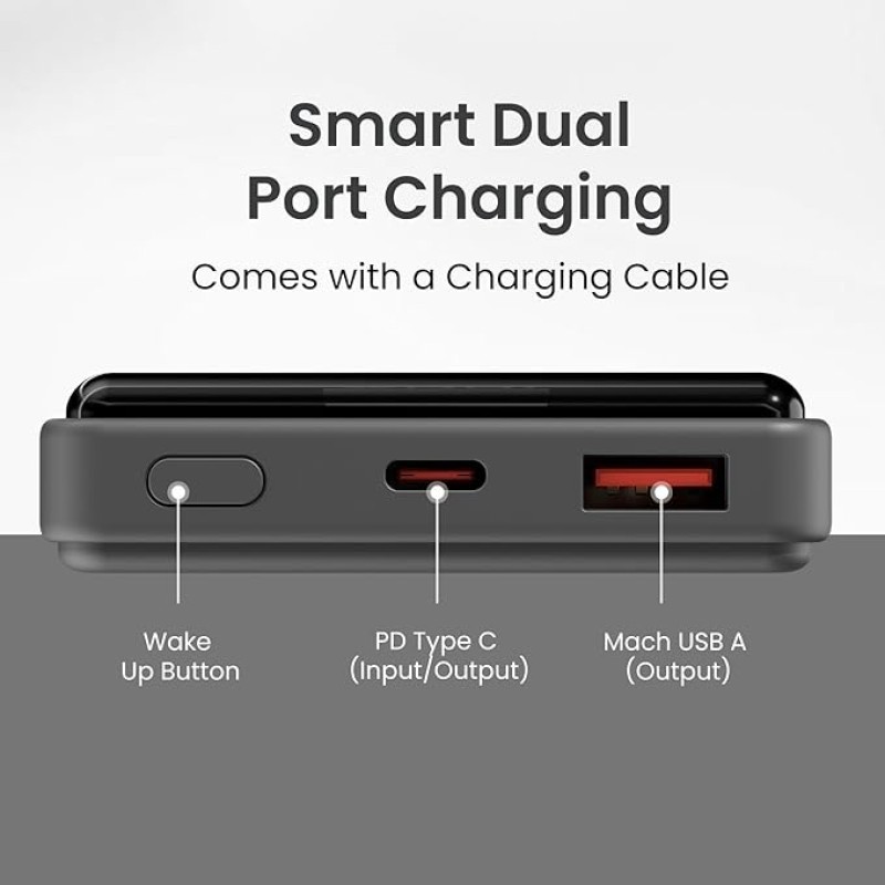 Portronics Luxcell B 10K 10000 mAh 22.5W Fast Charging Power Bank, Ultra Slim Power Bank with Mach USB-A Output, Type C PD Output, Type C Input, Wake Up Button(Black) Portronics Luxcell B 10K 10000 mAh 22.5W Fast Charging Power Bank, Ultra Slim Power Bank with Mach USB-A Output, Type C PD Output, Type C Input, Wake Up Button(Black)